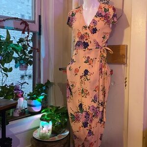 & Other Stories Pink Floral Maxi Fluttery Hem Wrap Dress 38/8